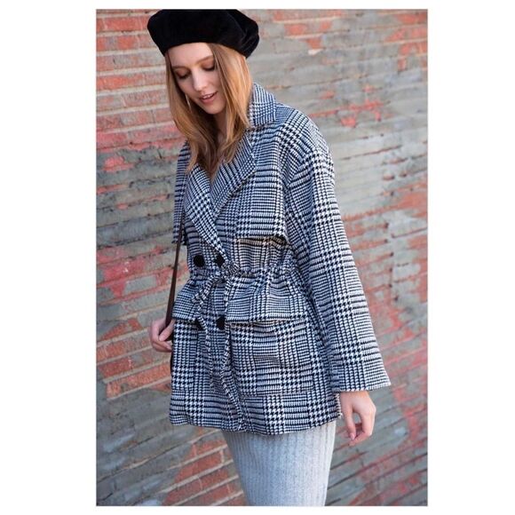 POL glen-check patterned double breasted coat - Picture 1 of 16